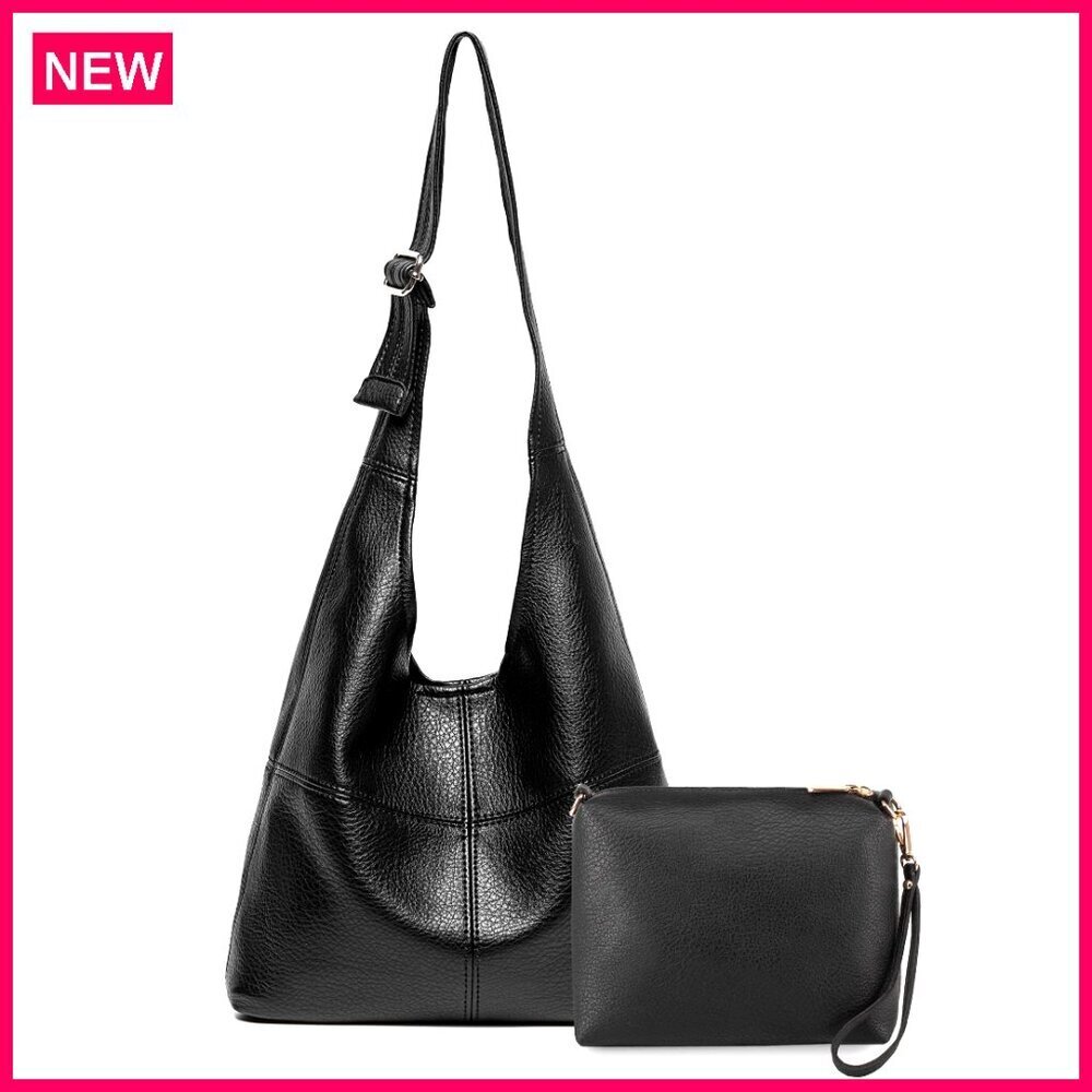 Slouchy Vegan Leather Hobo Bag with Adjustable Strap and Magnetic Closure